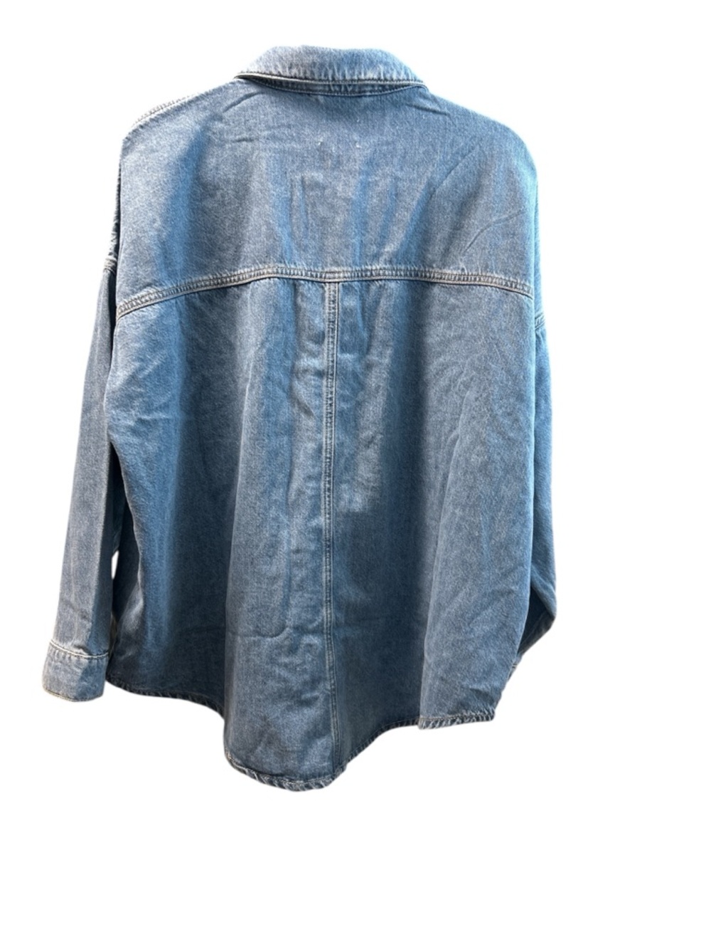 Women's Light Wash Denim Shacket Jacket - Casual Oversized - Picture 3 of 3